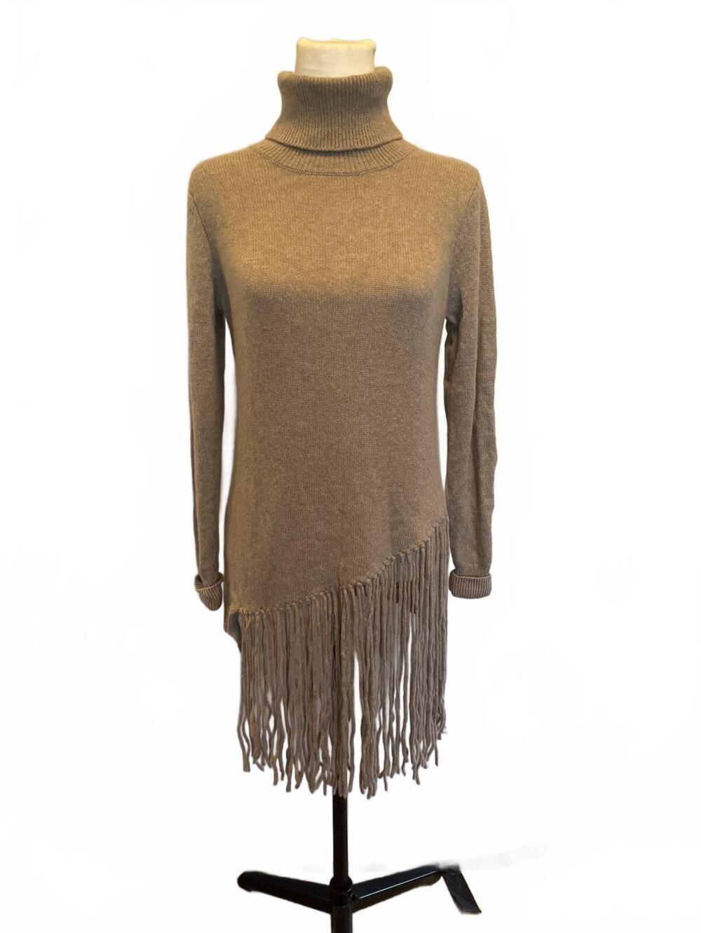 Philosophy 100% Cashmere Fringe Turtleneck Tunic Sweater M Elevated Western Boho
